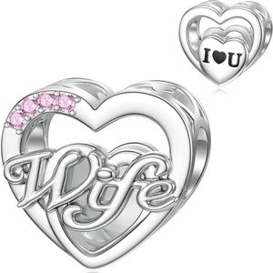 NEW 925 Sterling Silver Heart Wife Charm Fits Pandora Bracelet - CHARM ONLY
